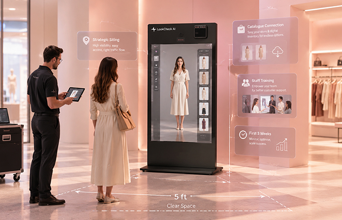 Smart mirror floor placement and sightlines in store
